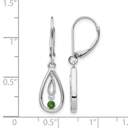 14k White Gold 1/8 carat Green Diamond Teardrop Leverback Earrings