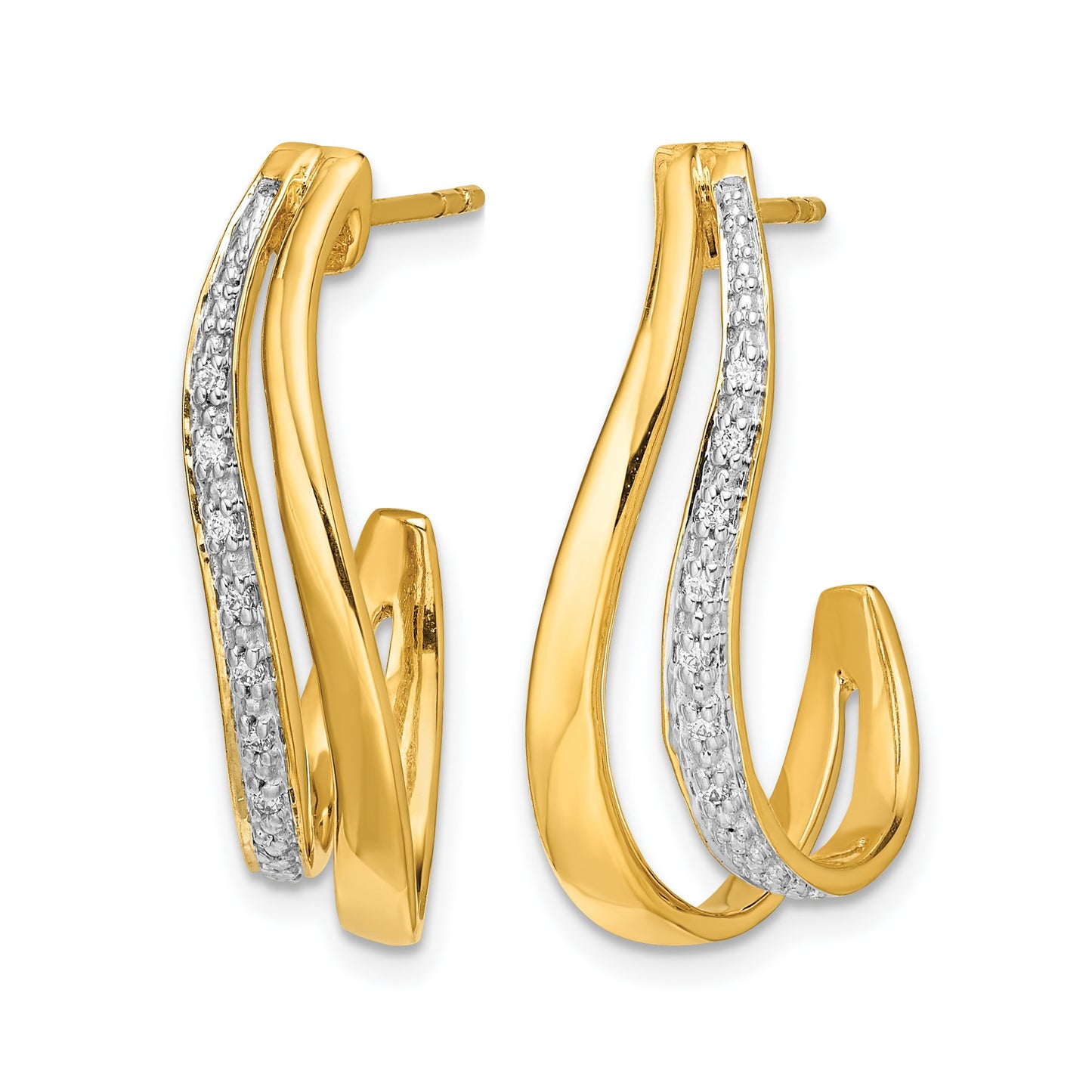 14k and White Rhodium 1/15 carat Diamond J-Hoop Post Earrings