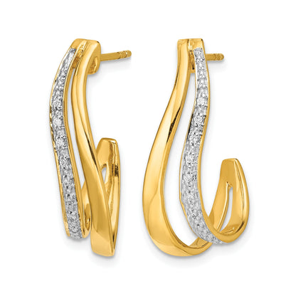 14k and White Rhodium 1/15 carat Diamond J-Hoop Post Earrings