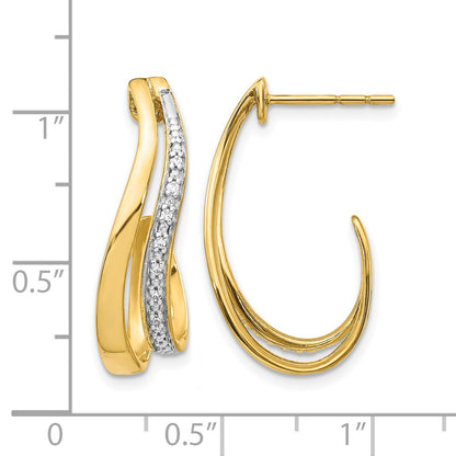 14k and White Rhodium 1/15 carat Diamond J-Hoop Post Earrings