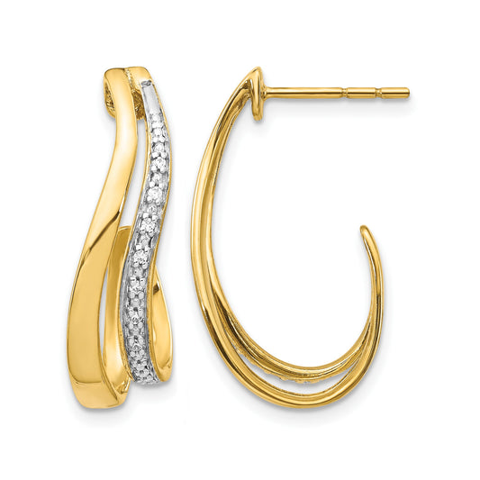 14k and White Rhodium 1/15 carat Diamond J-Hoop Post Earrings