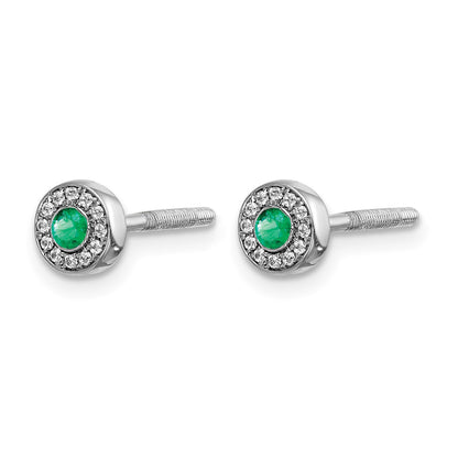 14k White Gold Diamond and 2.3mm Round Emerald Halo Post Earrings