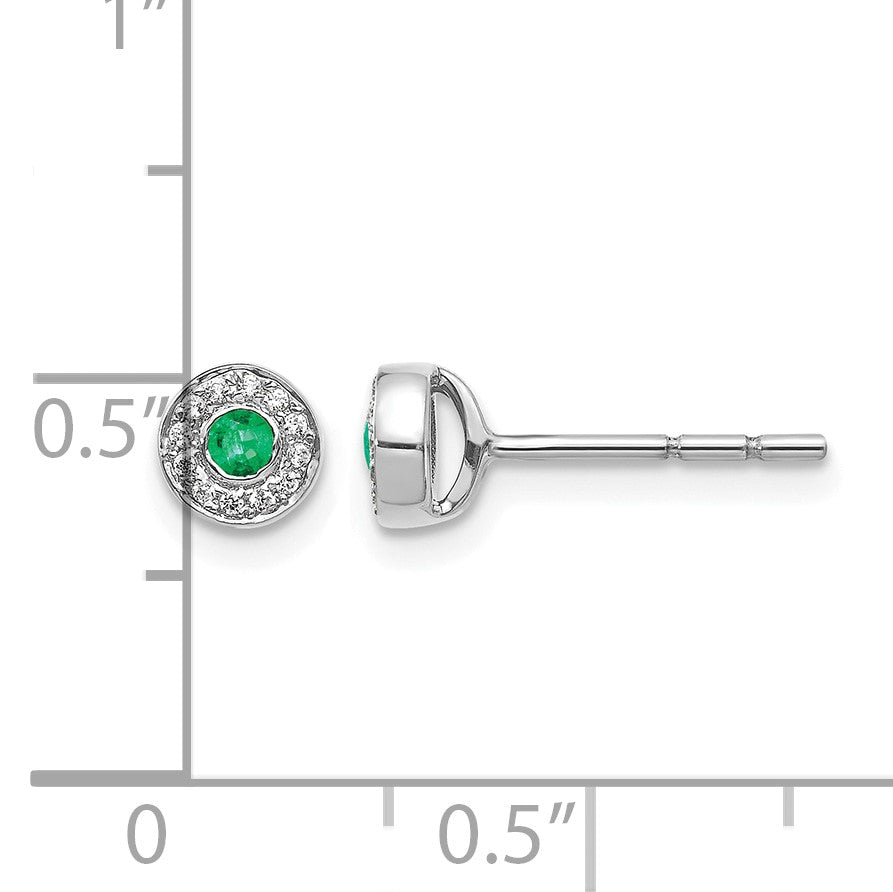14k White Gold Diamond and 2.3mm Round Emerald Halo Post Earrings