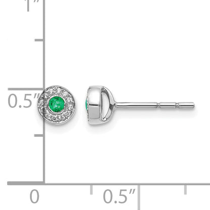 14k White Gold Diamond and 2.3mm Round Emerald Halo Post Earrings