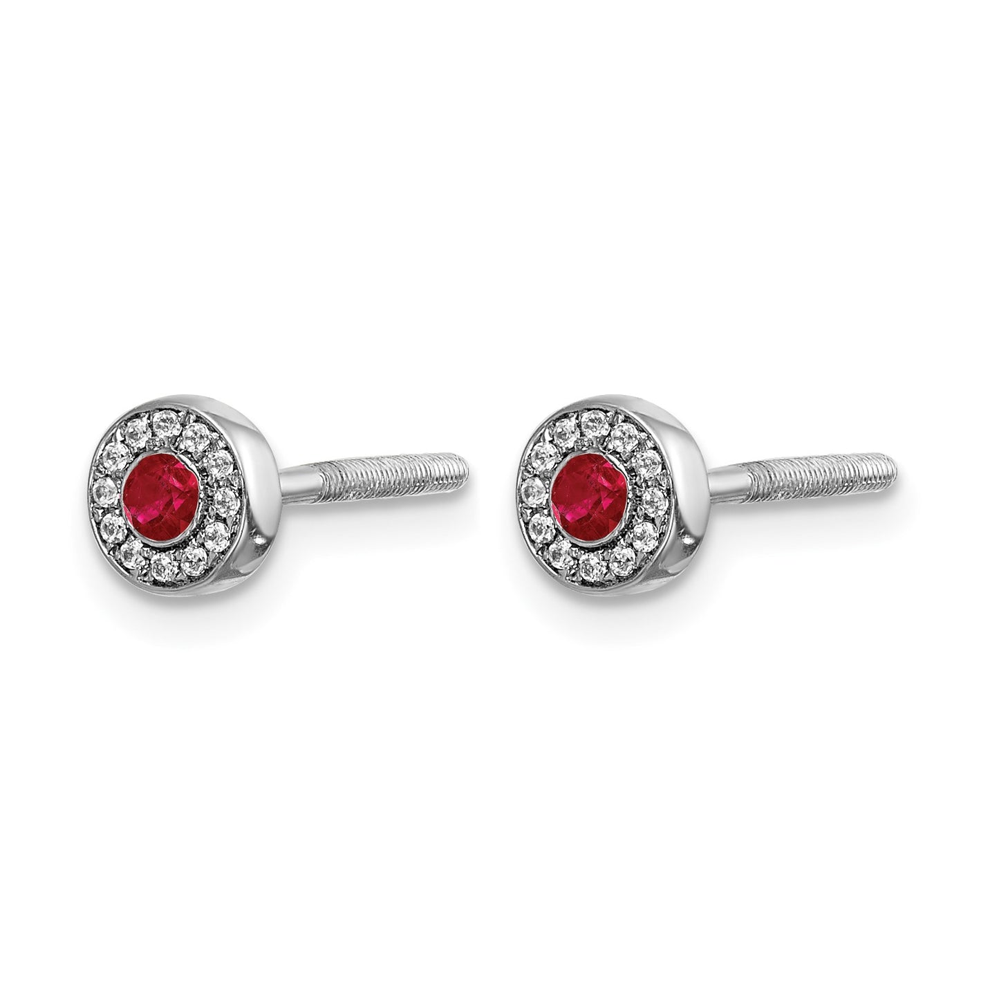 14k White Gold Diamond and 2.3mm Round Ruby Halo Post Earrings