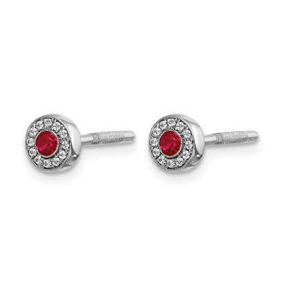 14k White Gold Diamond and 2.3mm Round Ruby Halo Post Earrings