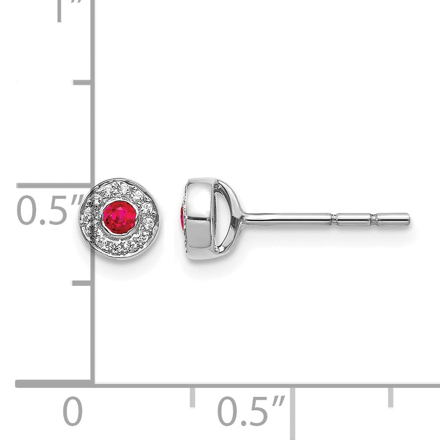 14k White Gold Diamond and 2.3mm Round Ruby Halo Post Earrings