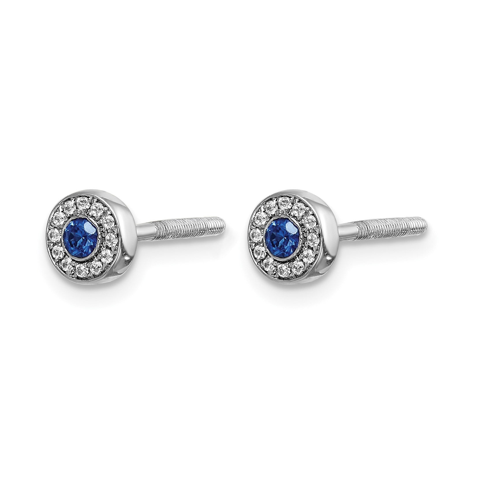 14k White Gold Diamond and 2.3mm Round Sapphire Halo Post Earrings