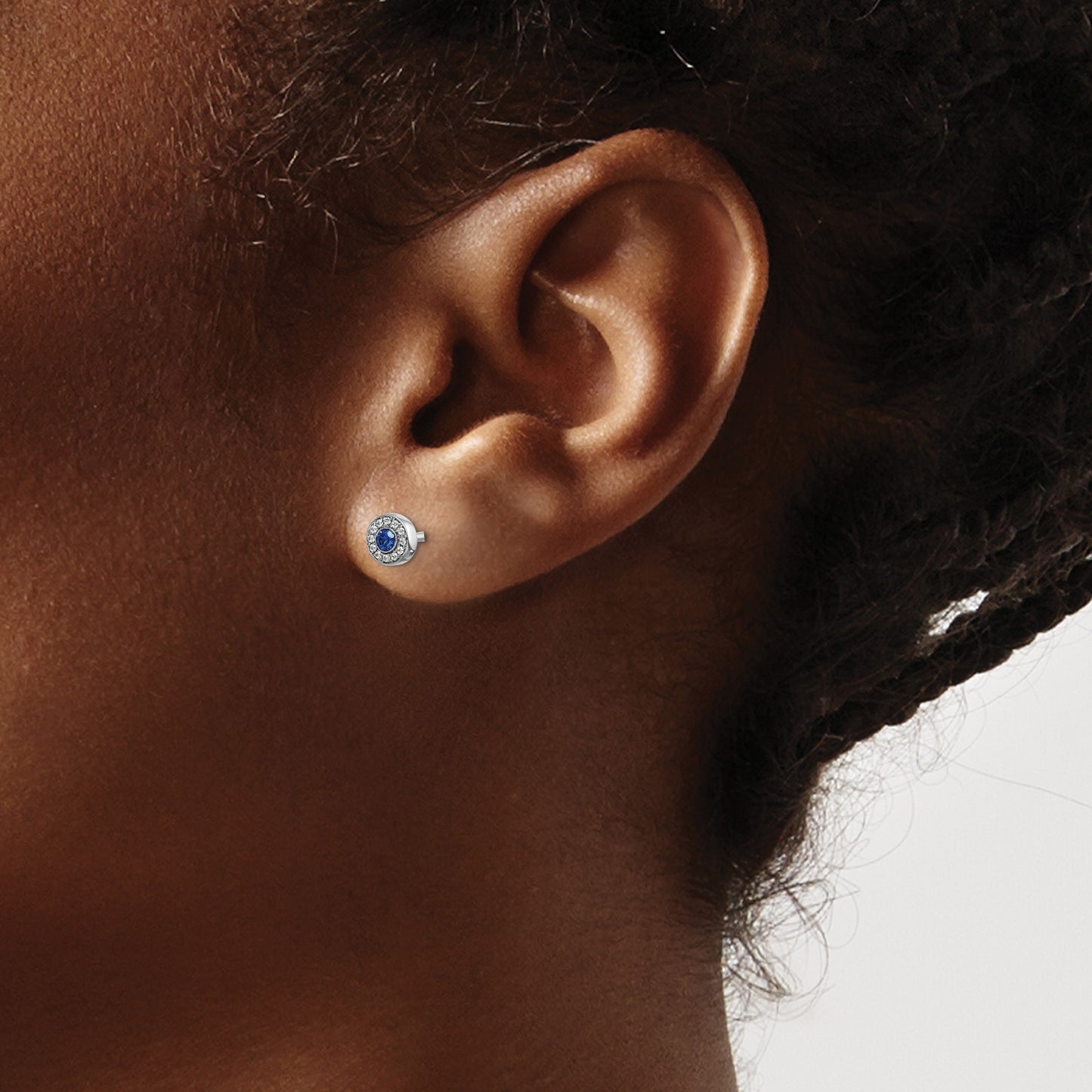 14k White Gold Diamond and 2.3mm Round Sapphire Halo Post Earrings
