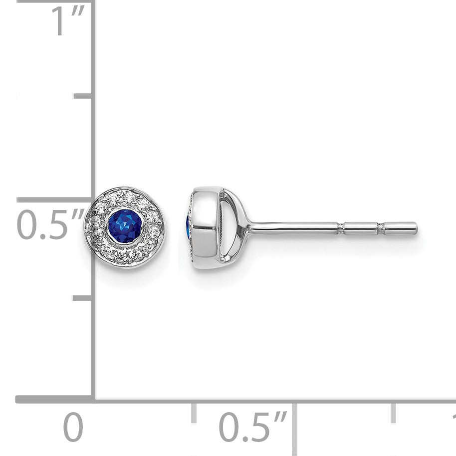 14k White Gold Diamond and 2.3mm Round Sapphire Halo Post Earrings