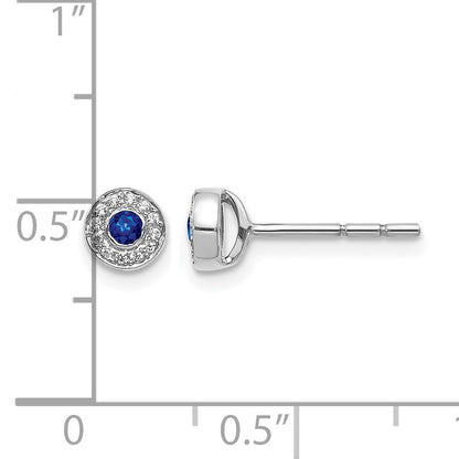 14k White Gold Diamond and 2.3mm Round Sapphire Halo Post Earrings