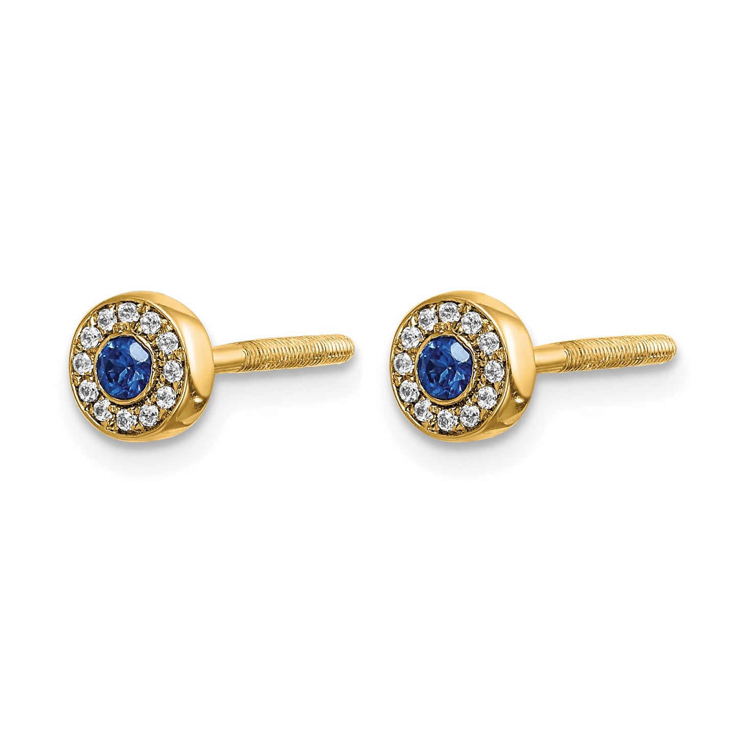14k Diamond and 2.3mm Round Sapphire Halo Post Earrings