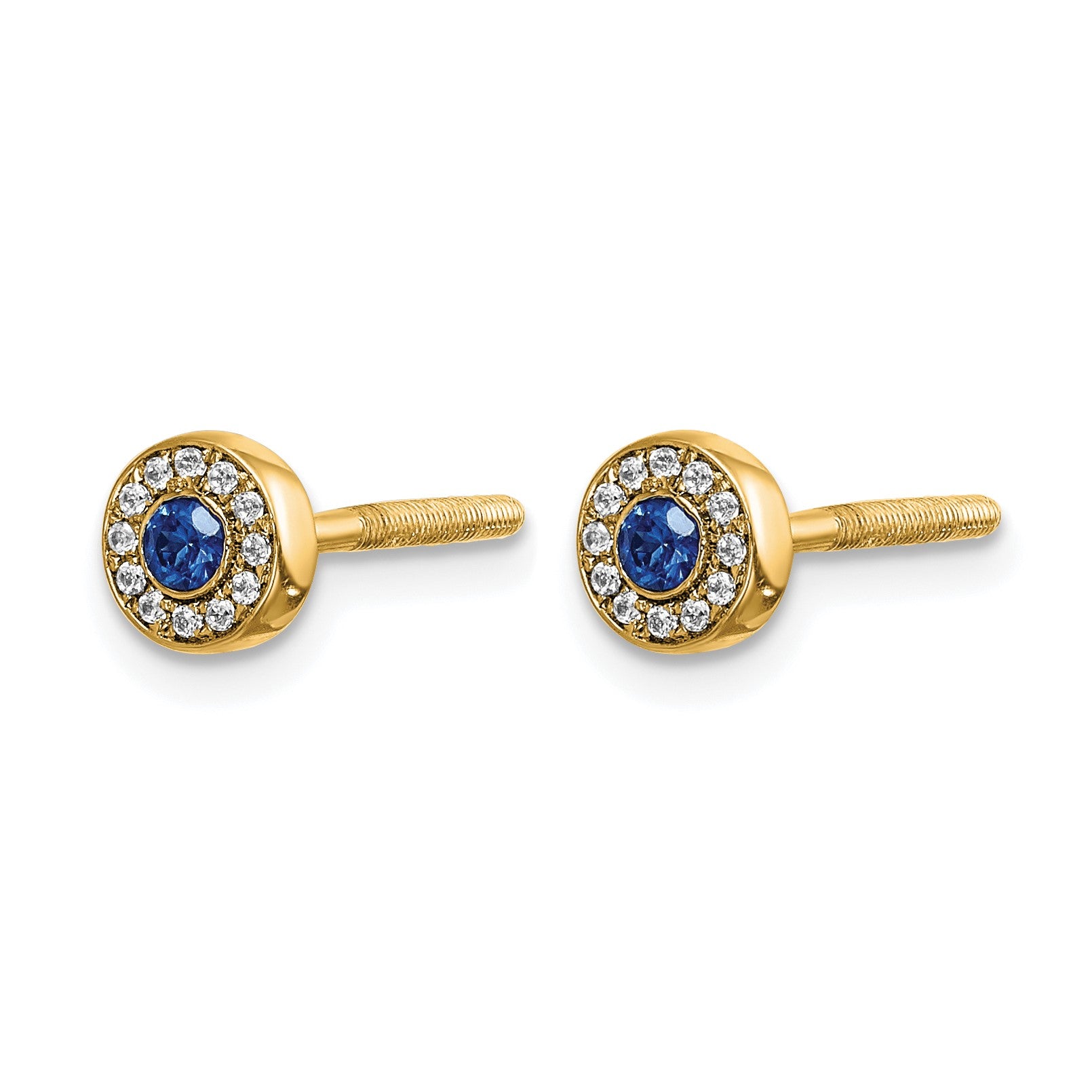 14k Diamond and 2.3mm Round Sapphire Halo Post Earrings