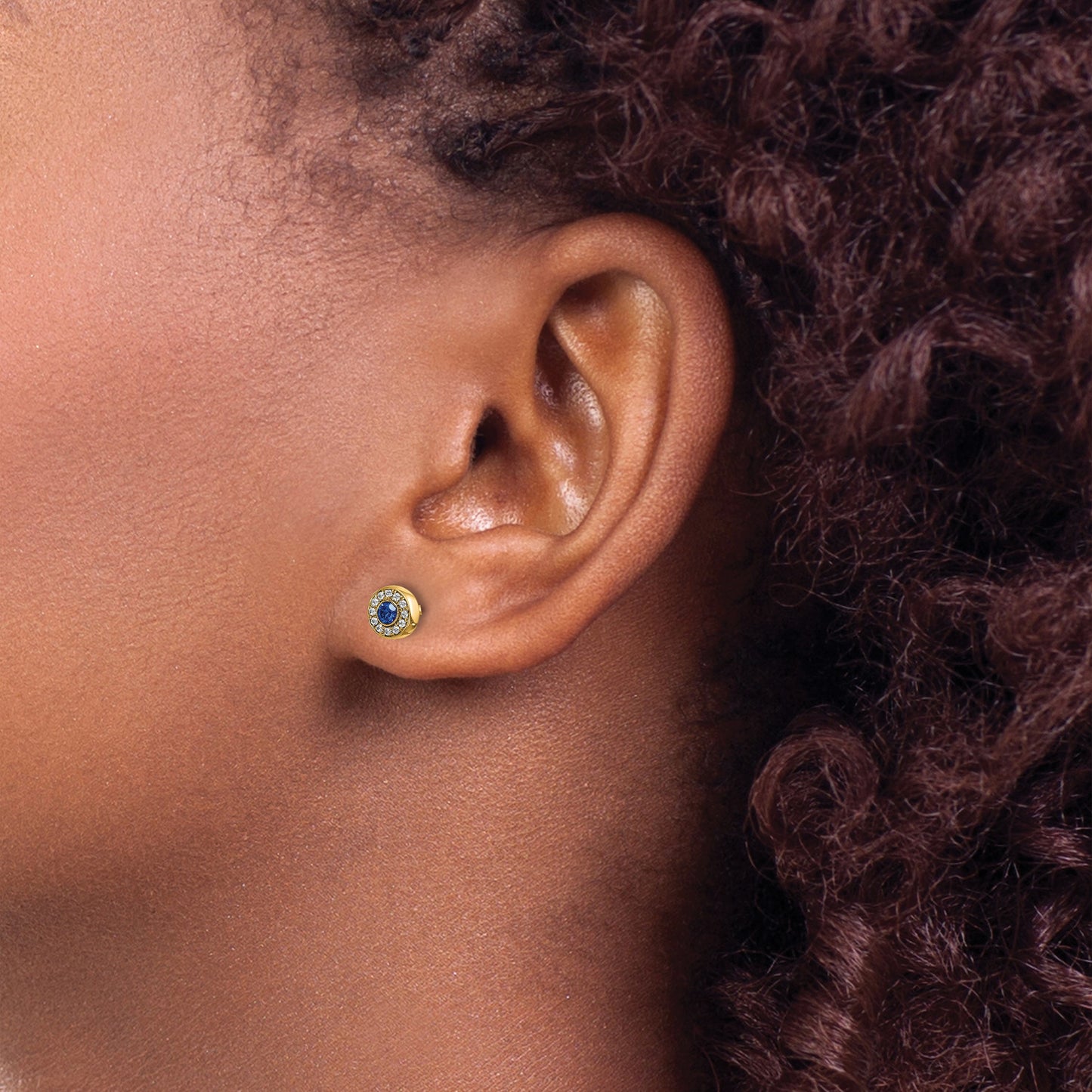 14k Diamond and 2.3mm Round Sapphire Halo Post Earrings