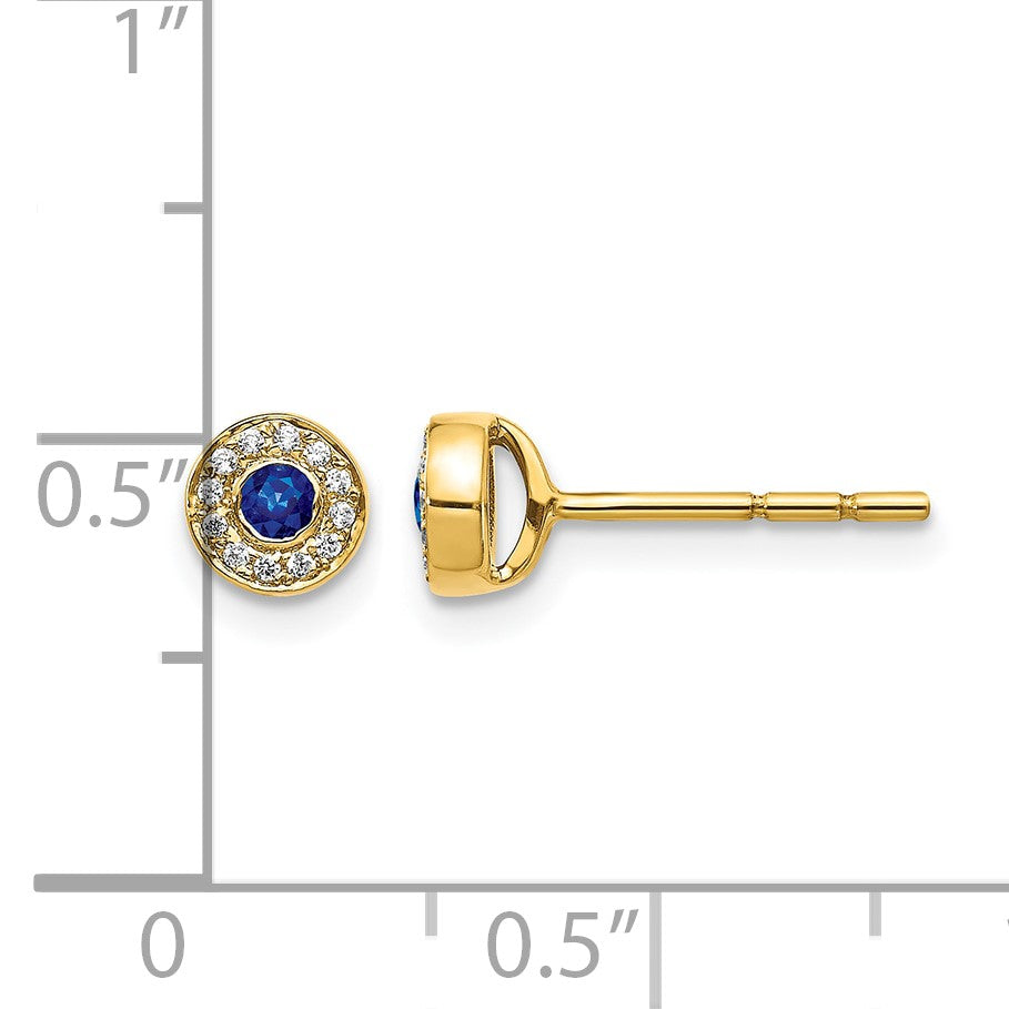 14k Diamond and 2.3mm Round Sapphire Halo Post Earrings