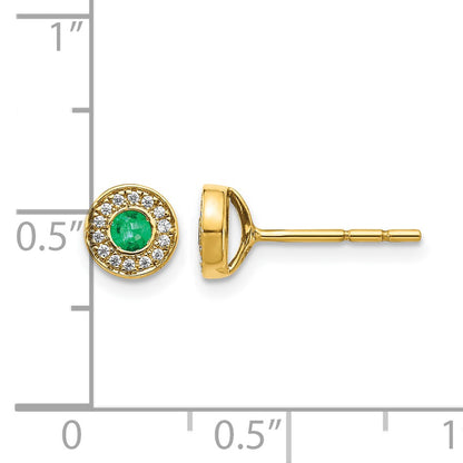 14k 2.8mm Round Emerald and Diamond Halo Post Earrings