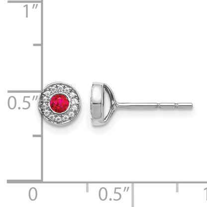 14k White Gold 2.8mm Round Ruby and Diamond Halo Post Earrings