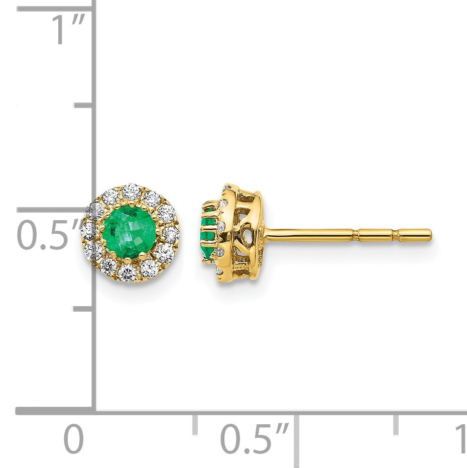 14k White Gold 3.5mm Round Blue Emerald and Diamond Halo Post Earrings