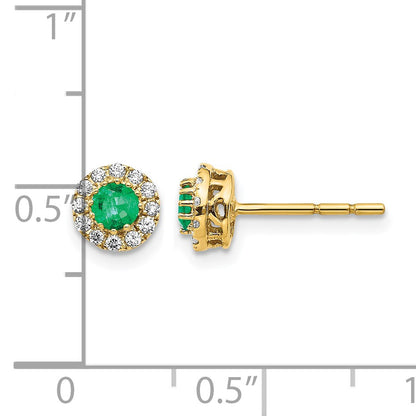 14k White Gold 3.5mm Round Blue Emerald and Diamond Halo Post Earrings