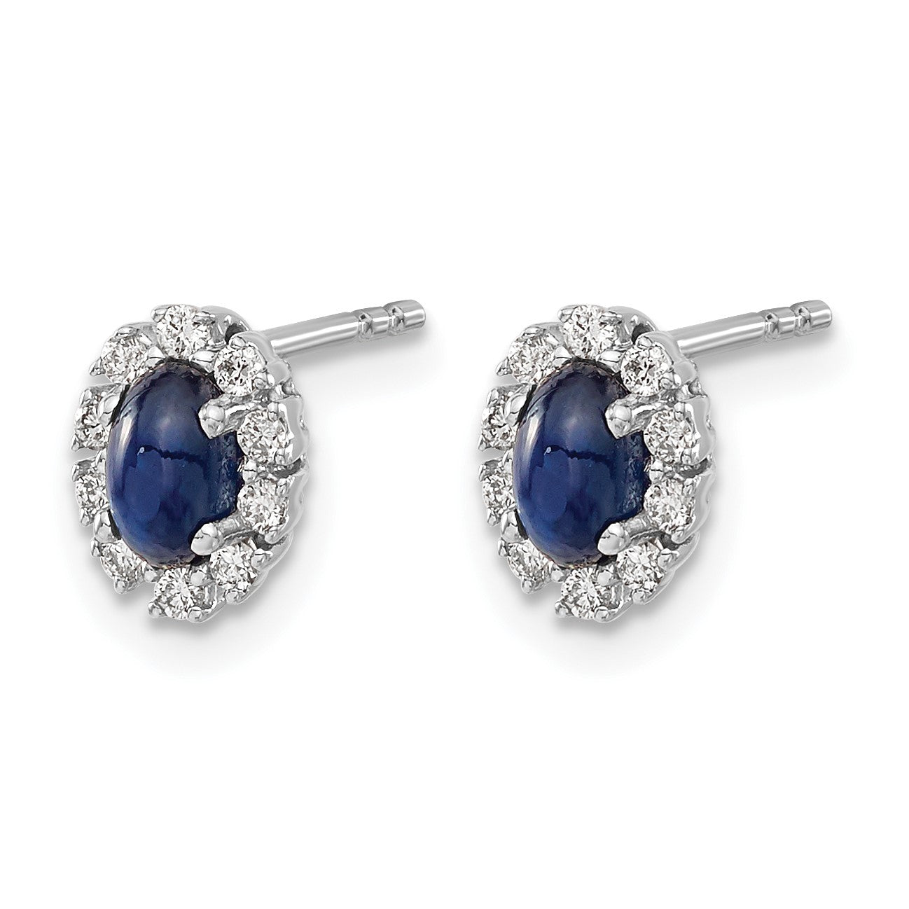 14k White Gold 5x3mm Oval Sapphire and Diamond Halo Post Earrings