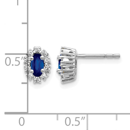 14k White Gold 5x3mm Oval Sapphire and Diamond Halo Post Earrings