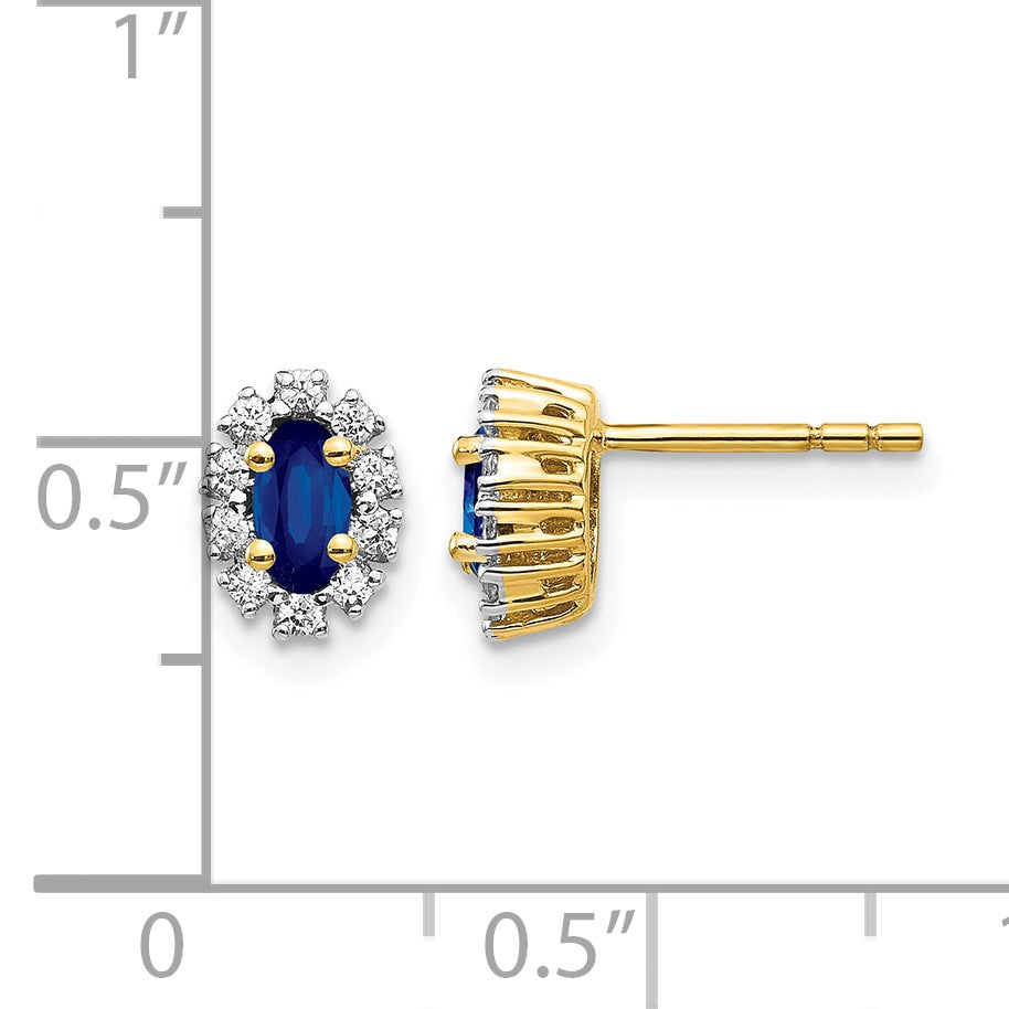 14k 5x3mm Oval Sapphire and Diamond Halo Post Earrings