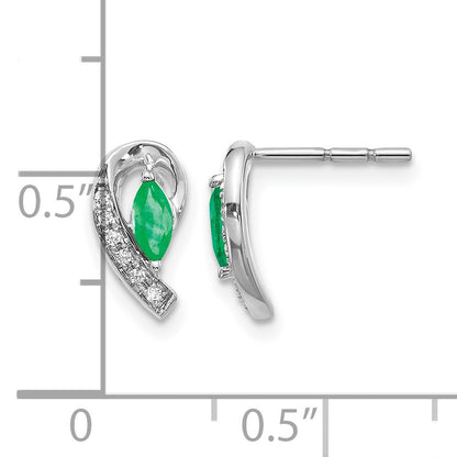 14k White Gold 5x2.5mm Marquise Emerald and Diamond Curved Post Earrings
