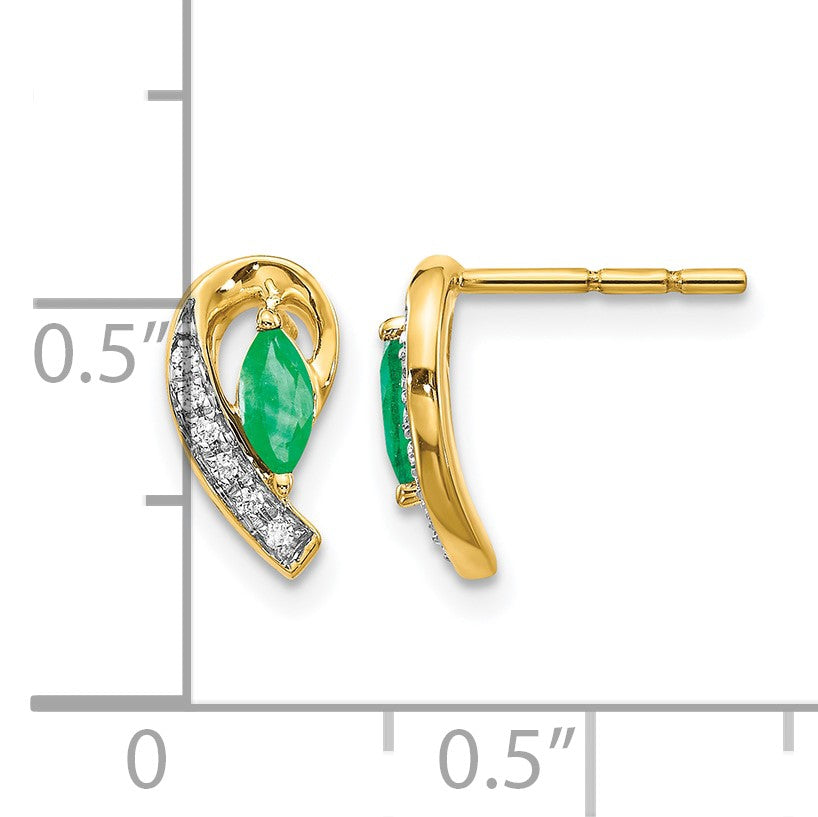14k 5x2.5mm Marquise Emerald and Diamond Curved Post Earrings