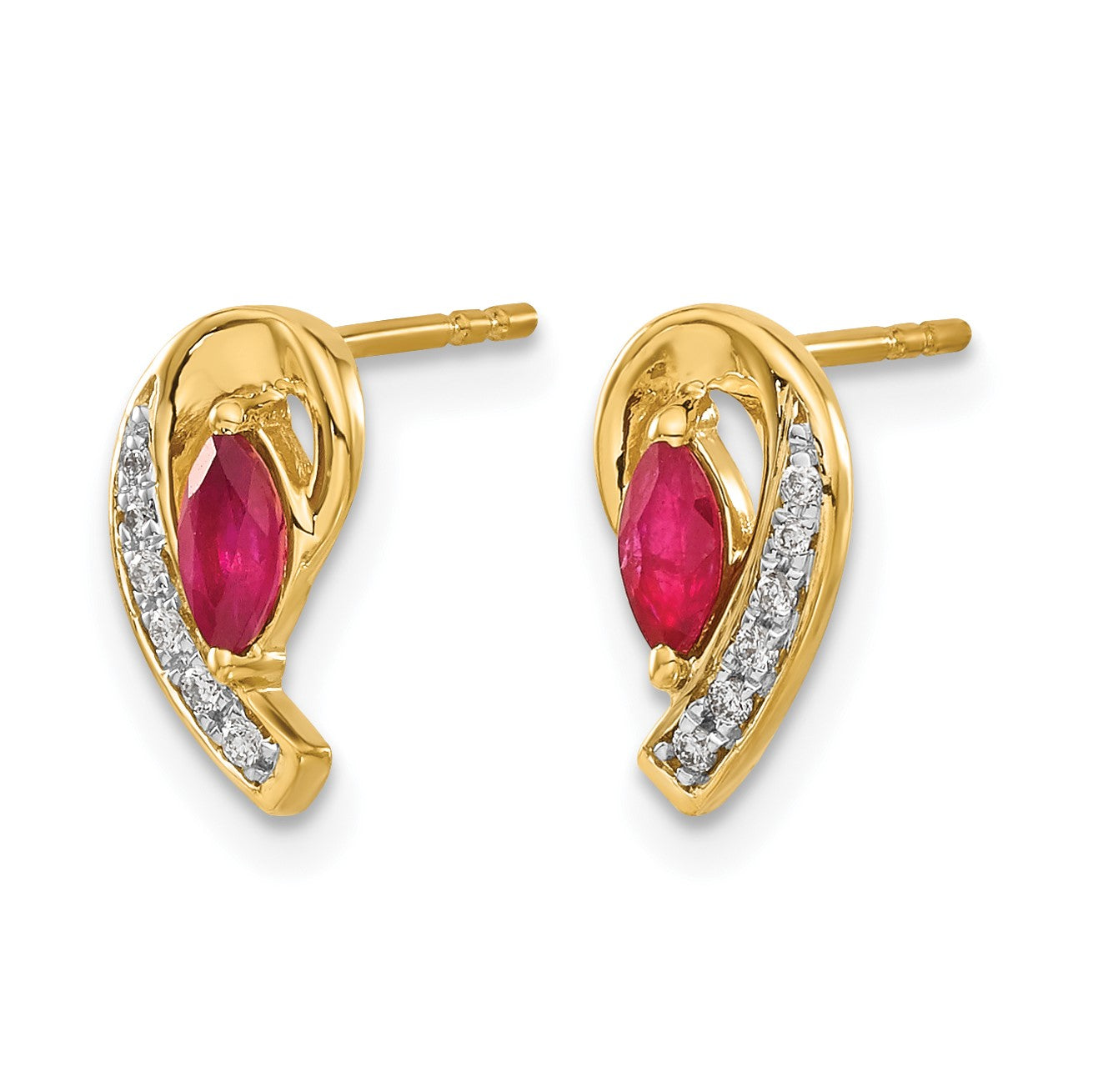 14k 5x2.5mm Marquise Ruby and Diamond Curved Post Earrings
