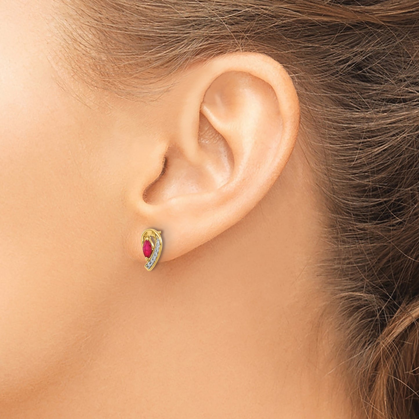 14k 5x2.5mm Marquise Ruby and Diamond Curved Post Earrings