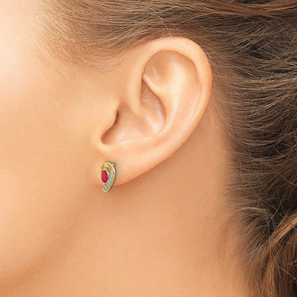 14k 5x2.5mm Marquise Ruby and Diamond Curved Post Earrings