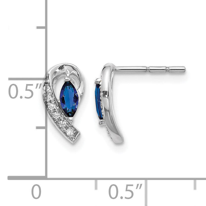 14k White Gold 5x2.5mm Marquise Sapphire and Diamond Curved Post Earrings