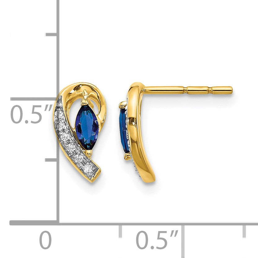 14k 5x2.5mm Marquise Sapphire and Diamond Curved Post Earrings