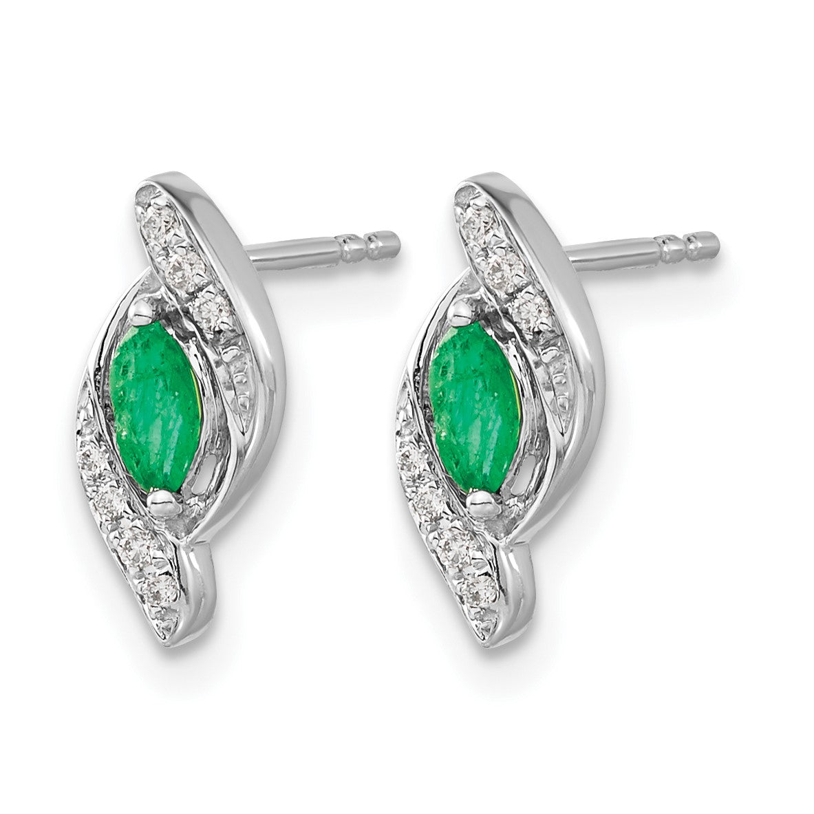 14k White Gold 5x2.5mm Marquise Emerald and Diamond Post Earrings