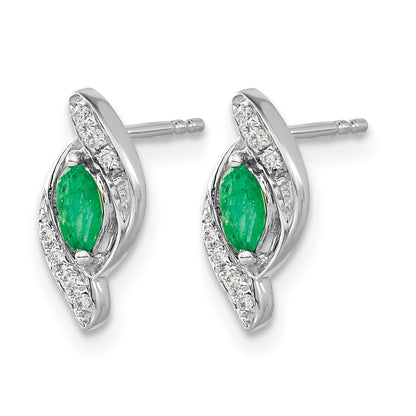 14k White Gold 5x2.5mm Marquise Emerald and Diamond Post Earrings