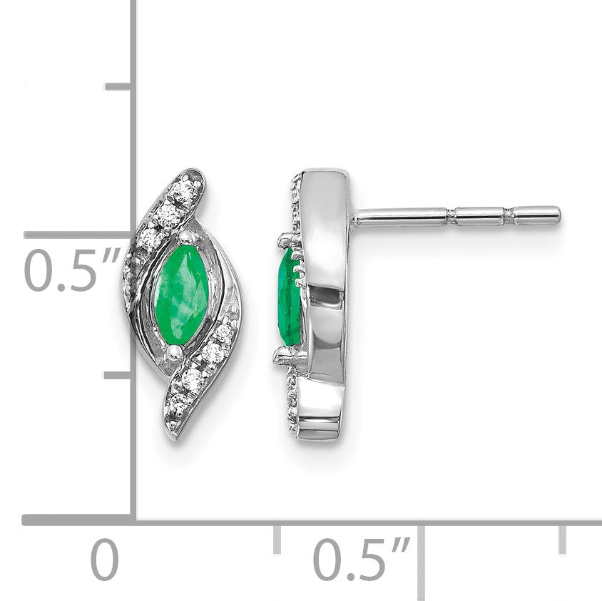 14k White Gold 5x2.5mm Marquise Emerald and Diamond Post Earrings