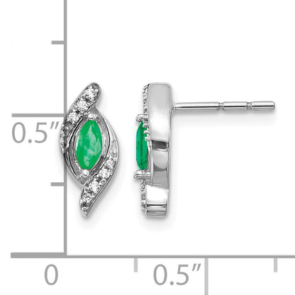 14k White Gold 5x2.5mm Marquise Emerald and Diamond Post Earrings