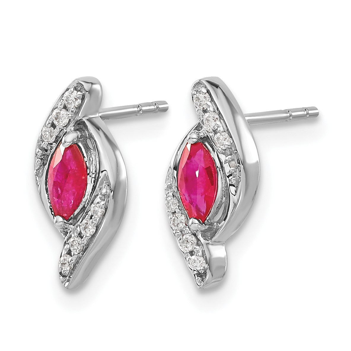 14k White Gold 5x2.5mm Marquise Ruby and Diamond Post Earrings
