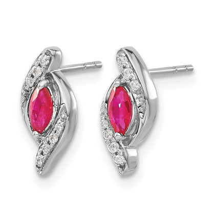 14k White Gold 5x2.5mm Marquise Ruby and Diamond Post Earrings