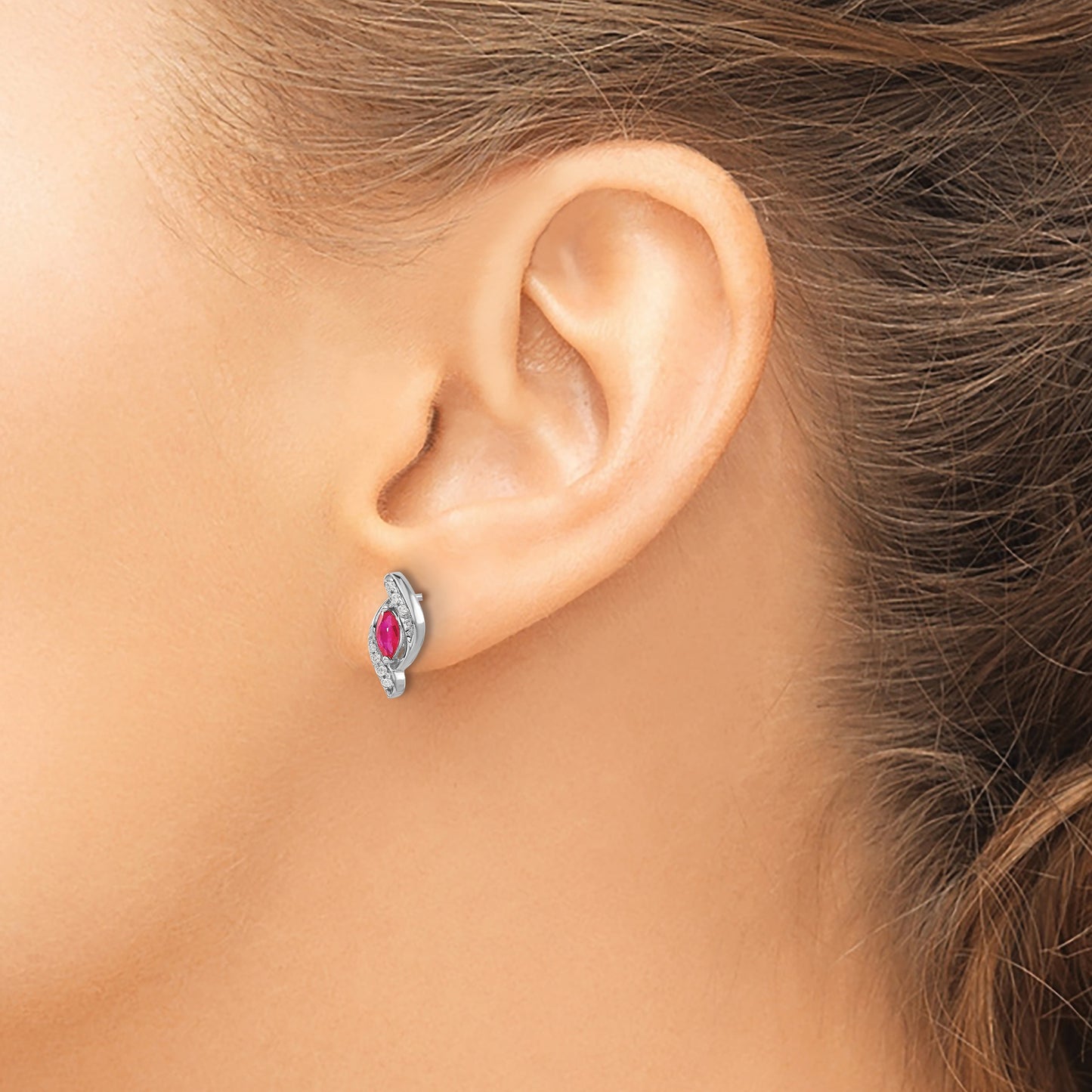14k White Gold 5x2.5mm Marquise Ruby and Diamond Post Earrings