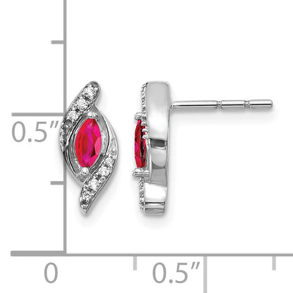 14k White Gold 5x2.5mm Marquise Ruby and Diamond Post Earrings