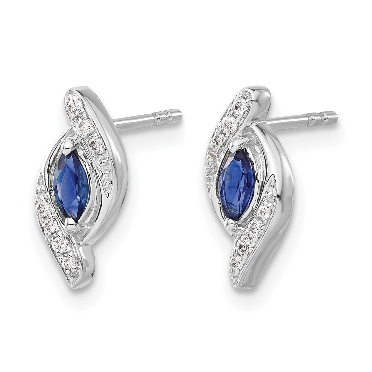 14k White Gold 5x2.5mm Marquise Sapphire and Diamond Post Earrings