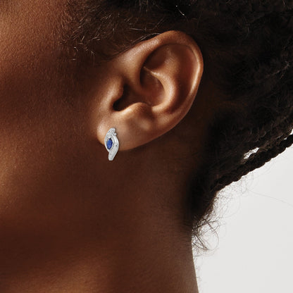 14k White Gold 5x2.5mm Marquise Sapphire and Diamond Post Earrings