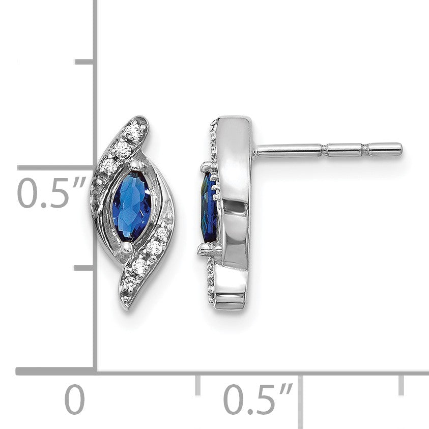 14k White Gold 5x2.5mm Marquise Sapphire and Diamond Post Earrings
