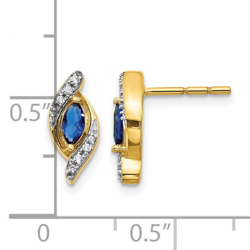 14k 5x2.5mm Marquise Sapphire and Diamond Post Earrings