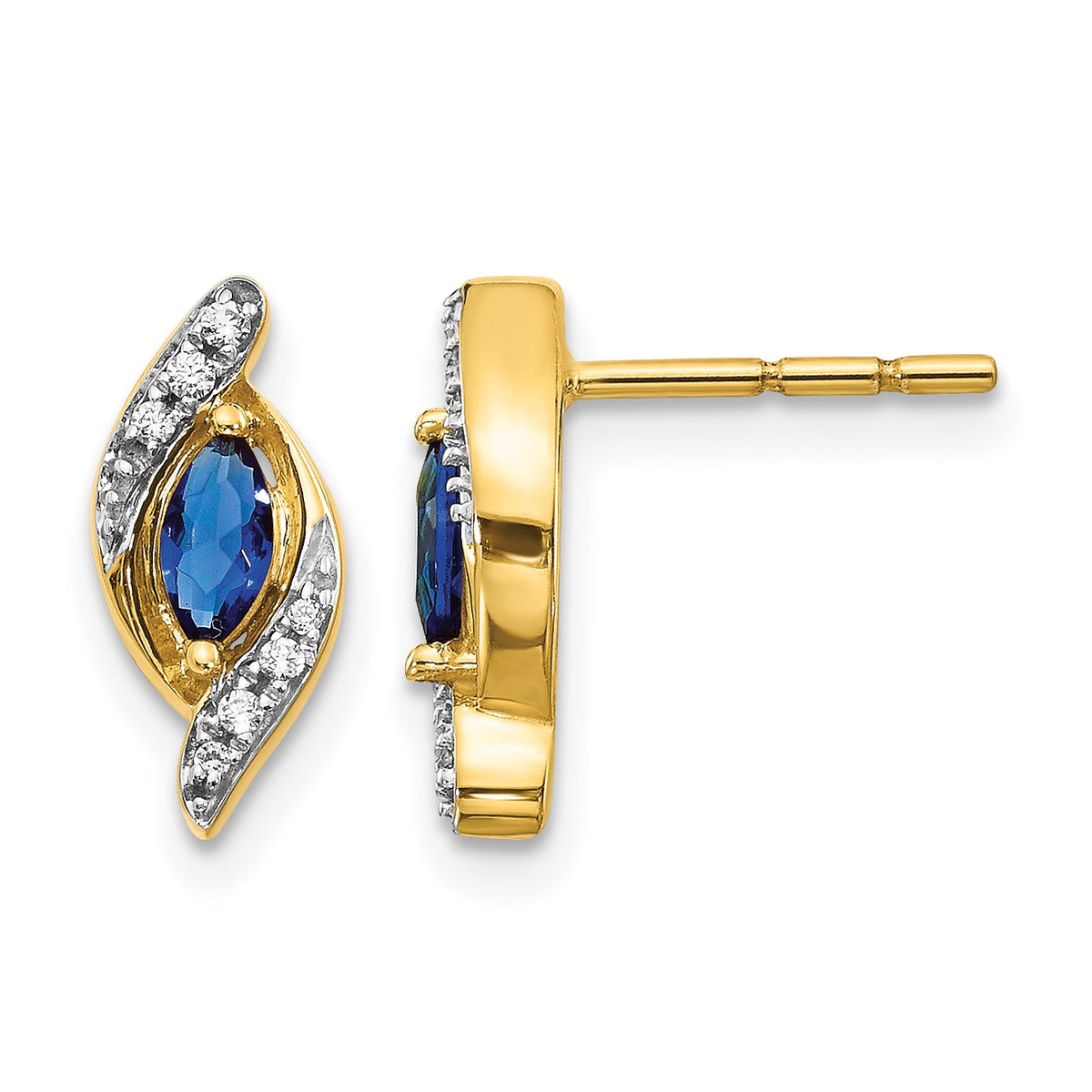14k 5x2.5mm Marquise Sapphire and Diamond Post Earrings