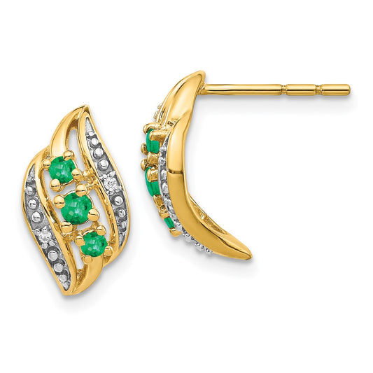 14k Gold w/ Emerald and Diamond Polished Post Earrings