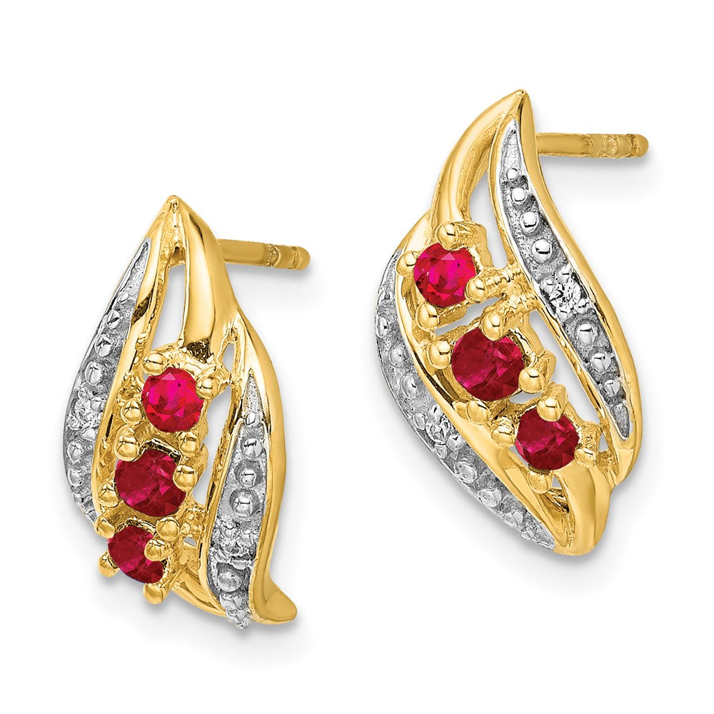 14k Gold w/ Siam Ruby and Diamond Polished Post Earrings