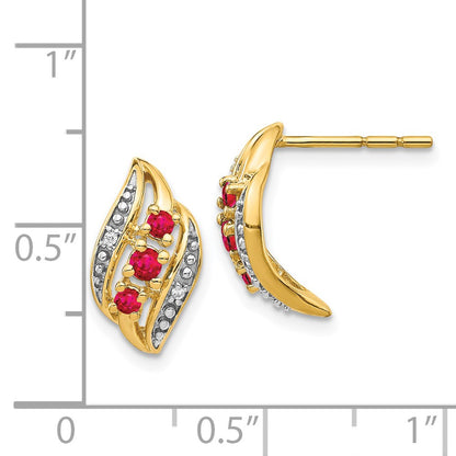 14k Gold w/ Siam Ruby and Diamond Polished Post Earrings