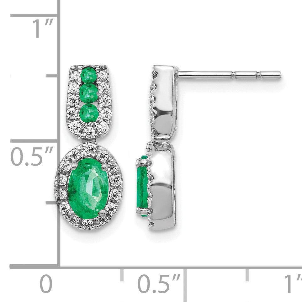 14k White Gold 6x4mm Oval Emerald and Diamond Halo Post Earrings